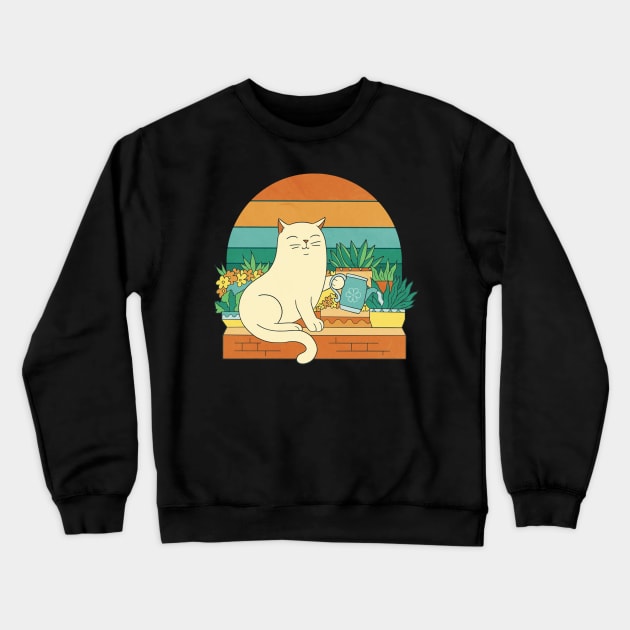 Cute cat watering plants Crewneck Sweatshirt by Picasso_design1995